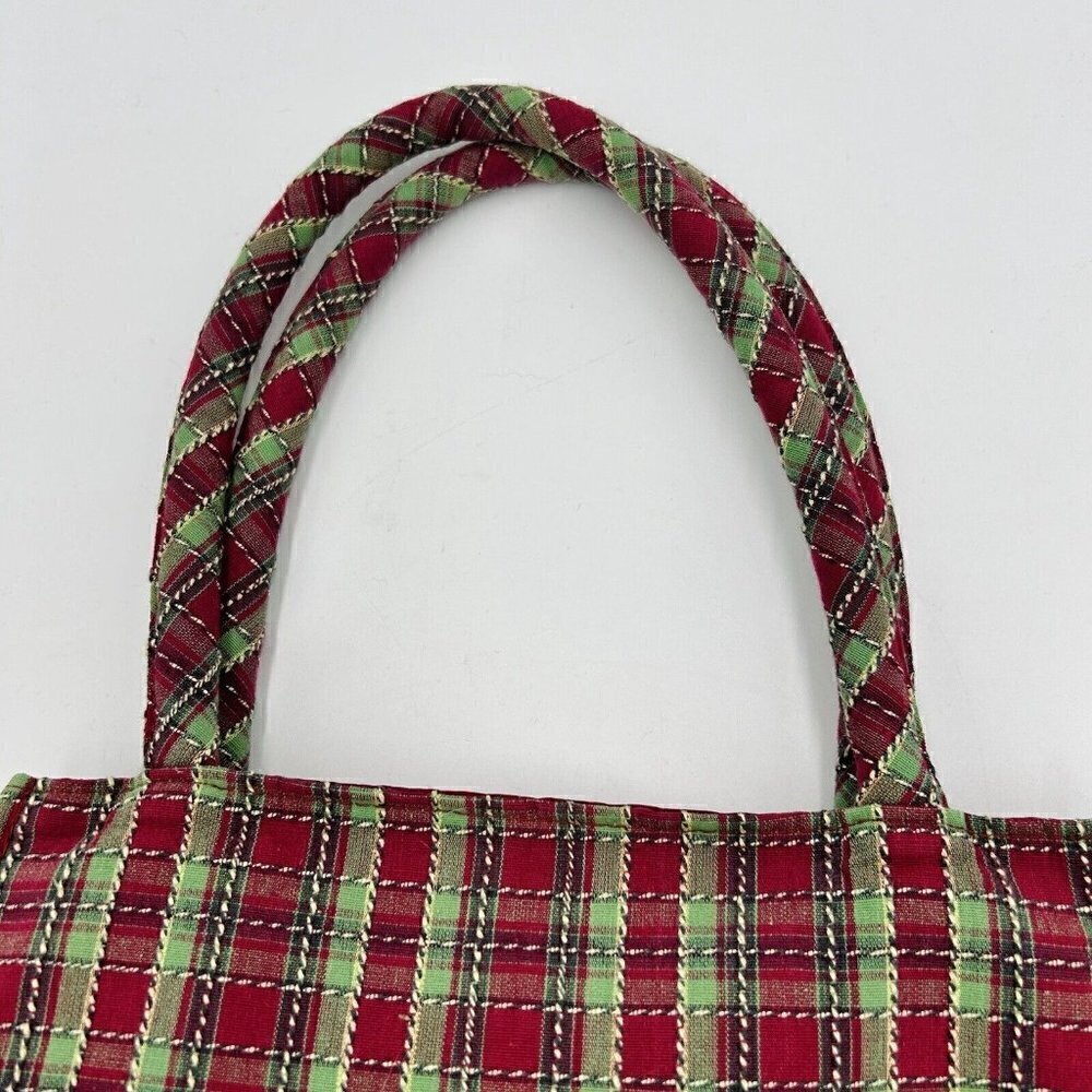 Longaberger 2009 Tote Snowflake/Holiday Plaid Fabric 9" x 9.5" Double Handle - Picture 6 of 7